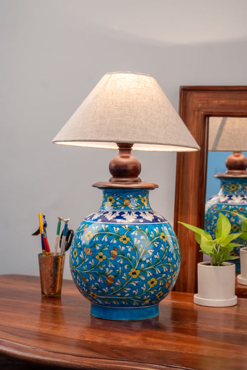 Blue pottery Matka Table Lamp (Without Shade)